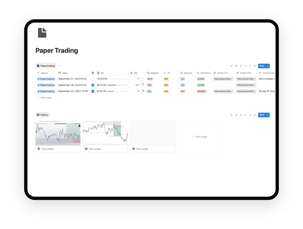 notion trading journal for paper trading simulator